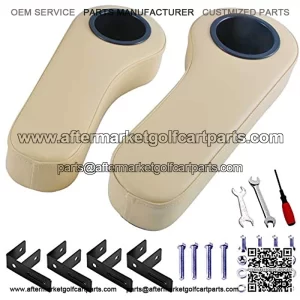 Golf Cart Armrest with Cup Holder for EZGO Club Car Yamaha - Upgrade Support Frame/No Drilling Required - Black/Beige/Gray