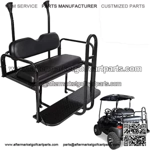 Golf Cart Flip Rear Black Seat Kit w/Black Cushions w/Extra Handle Bar Compatible with 2004-Up Club Car Precedent Gas or Electric Models - You Will Receive Three Packages & All Hardware