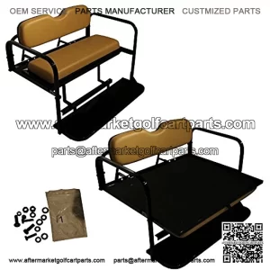 Performance Plus Carts TXT Golf Cart Flip Folding Rear Back Seat Kit - Tan Cushions