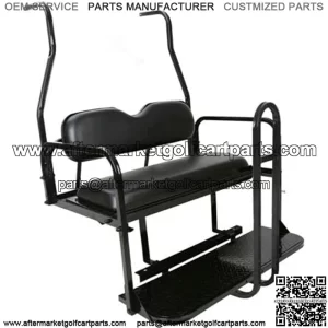 Black Golf Cart Rear Flip Folding Seat Kit Compatible with 2000-2013 Club Car DS Models w/Extra Grab Bar w/Roof Support - You Will Receive (3) Packages Separately