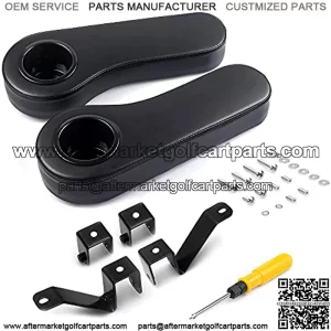 Golf Cart Rear Seat Kit Arm Rests Set with Cup Holder,Increase Support Frame,Prevent Tilting,No Drilling,for Club Car EzGo Yamaha