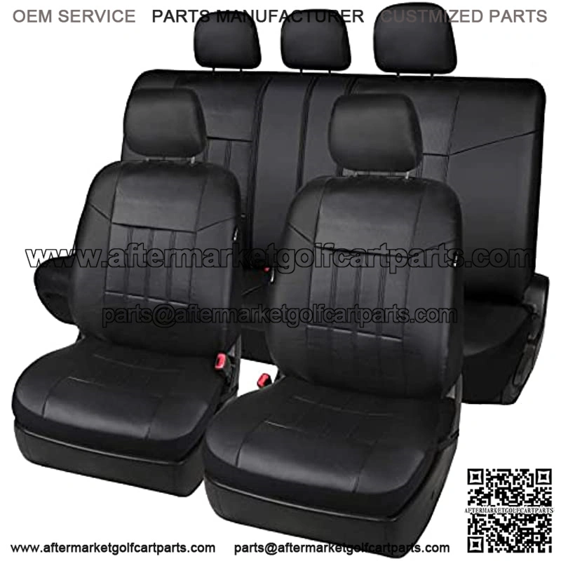 17pcs Black Faux Leather Car Seat Covers Full Set Front + Rear with Airbag Universal Fits for Trucks SUV Included Steering Wheel Cover / Seat Belt Covers