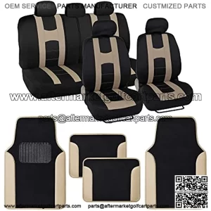 Forza Series Beige Seat Covers Full Set Combo with Car Floor Mats ?C Front and Rear Bench Seat Cover & Floor Mat Protector Set, Interior Covers for Auto Truck Van SUV