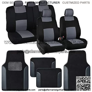 Combo Car Seat Covers (2 Front 1 Bench) Auto Carpet Floor Mats (4 Set) with Heavy Protection Sleek Graphic Two Tone Fresh Design All Protective - Gray Accent