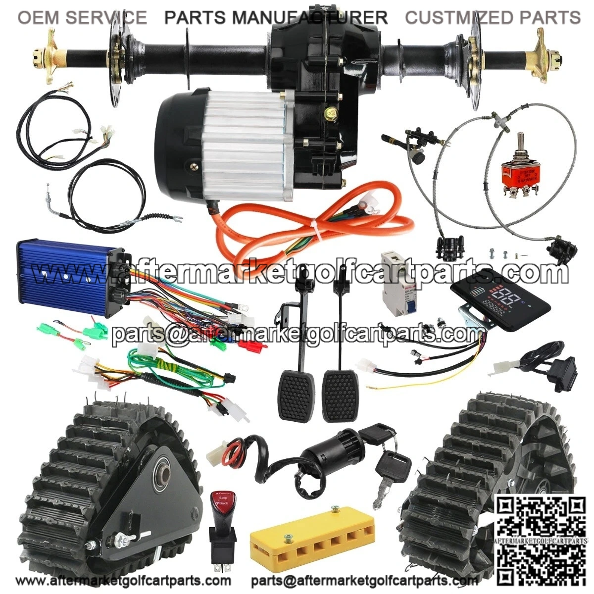 72V 1500W Differential Motor Rear Axle Kit with Snow Sand Tracks for Electric ATV Golf Cart Go Kart